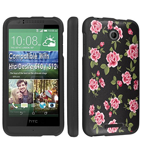 Htc Desire 510 / 512 Case, [SkinGuardz] Black Form Fit Fancy Protection Case - [Black Rose Garden] Print Design