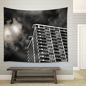 Tall Building in Black and White - Fabric Wall Tapestry Home Decor - 51x60 inches