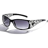 willochra fashion Y2K Polarized Sunglasses for Women Rhinestone Wrap Around Rectangular Sunglasses UV400 Protection
