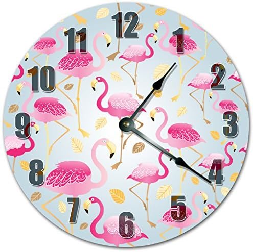 Pink Flamingo Wooden Clocks Vintage Large Silent Wood Clocks Large Round Novelty for Living Room Home Decor 12 Inch