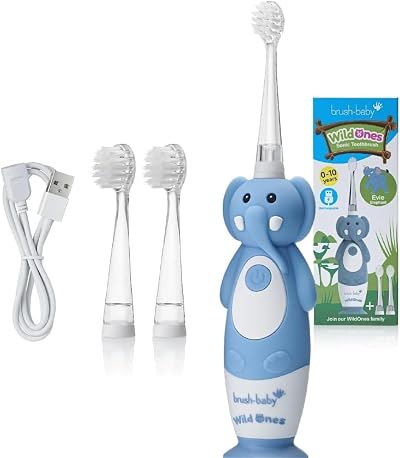 Brush-Baby WildOnes Kids Electric Toothbrush Elephant, 1 Handle, 3 Heads
