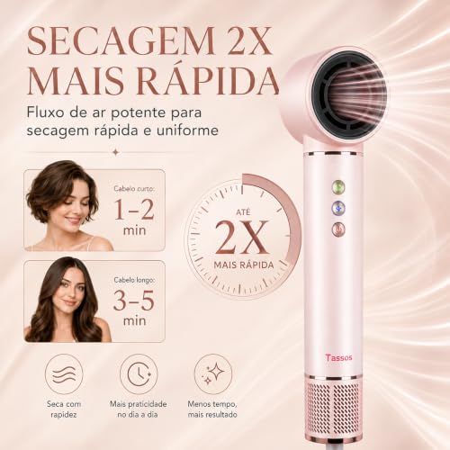 Secador de Cabelo Profissional 8 em 1 - Modelador de Cabelo, Escova de Ar Quente com Difusor, Modelador de Cachos e Secador Iônico, Ideal para Secagem e Ondulação Rápidas (Rosa-220-240V)