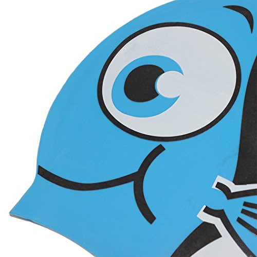 Dianoo Children’s Waterproof Earmuffs Swim Cap with High Quality Silicone Cartoon Pattern Swimming Cap Children Swimming Cap（Blue + small eye fish） - Thumbnail 2