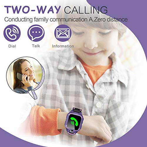 【SIM Card Included】 Kids Smart Watches-GPS Tracker Smart Watch Phone for Boys Girls -Waterproof Smartwatch with SOS Games Touch Digital Wrist Watch Holiday Toys Birthday Gifts (Purple)