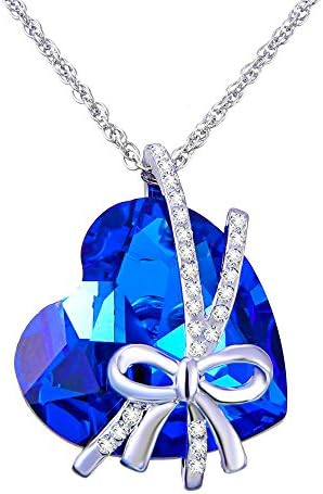 Blue Heart Pendant Necklace Platinum Plated Gifts For Women, Jewelry with a Luxury Gift Bag for Easy Gift Giving Womans Necklace Birthdays Gifts For Women Gifts For Girls