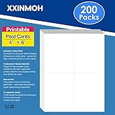 XXINMOH 200 Laser/Inkjet Printable Blank Postcards 4 Per Page, Each Card 4.25" x 5.5", White Blank Postcards for Laser Printers (200 White Matte Cards)