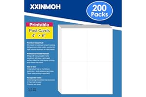 XXINMOH 200 Laser/Inkjet Printable Blank Postcards 4 Per Page, Each Card 4.25" x 5.5", White Blank Postcards for Laser Printers (200 White Matte Cards)