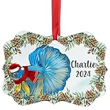 Blue Yellow Halfmoon Betta Fish Christmas Ornament