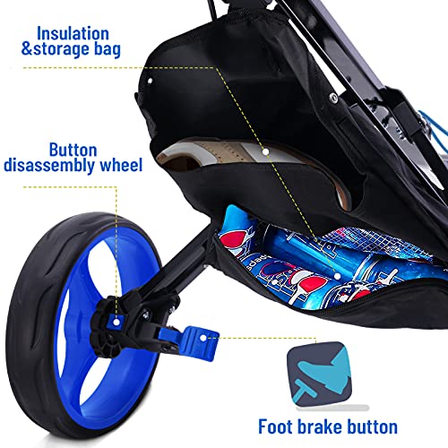 Folding Golf Push Cart, 3 Wheel Golf Cart, Lightweight Swivel Golf Pull