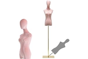 HIYOUGO Female Dress Form, Pink Velvet Mannequin Body with Metal Stand, Detachable Dress Form for Retail Clothing Shops, Trade Shows, Online Boutiques, Craft Shows, Jewelry Display, Height Adjustable