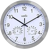Hippih 12 Inch Silent Non-ticking Wall Clock- Metal Frame Glass Cover … (Kitchen)
