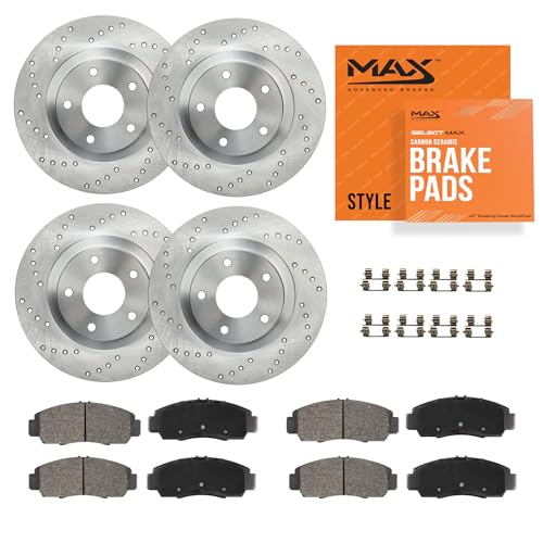 MAX Advanced Brakes - Brake Kit For 2006-2018 Dodge Ram 1500, 2019-2023 Ram 1500 Classic| Carbon Ceramic Brake and Rotor Kit Front and Rear| Cross-Drilled Brake Rotors