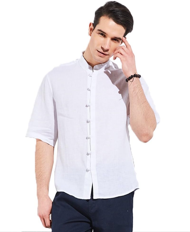 UAISI Linen Shirt Kung Fu Chinese Stoff Men Shirt Mode for Men