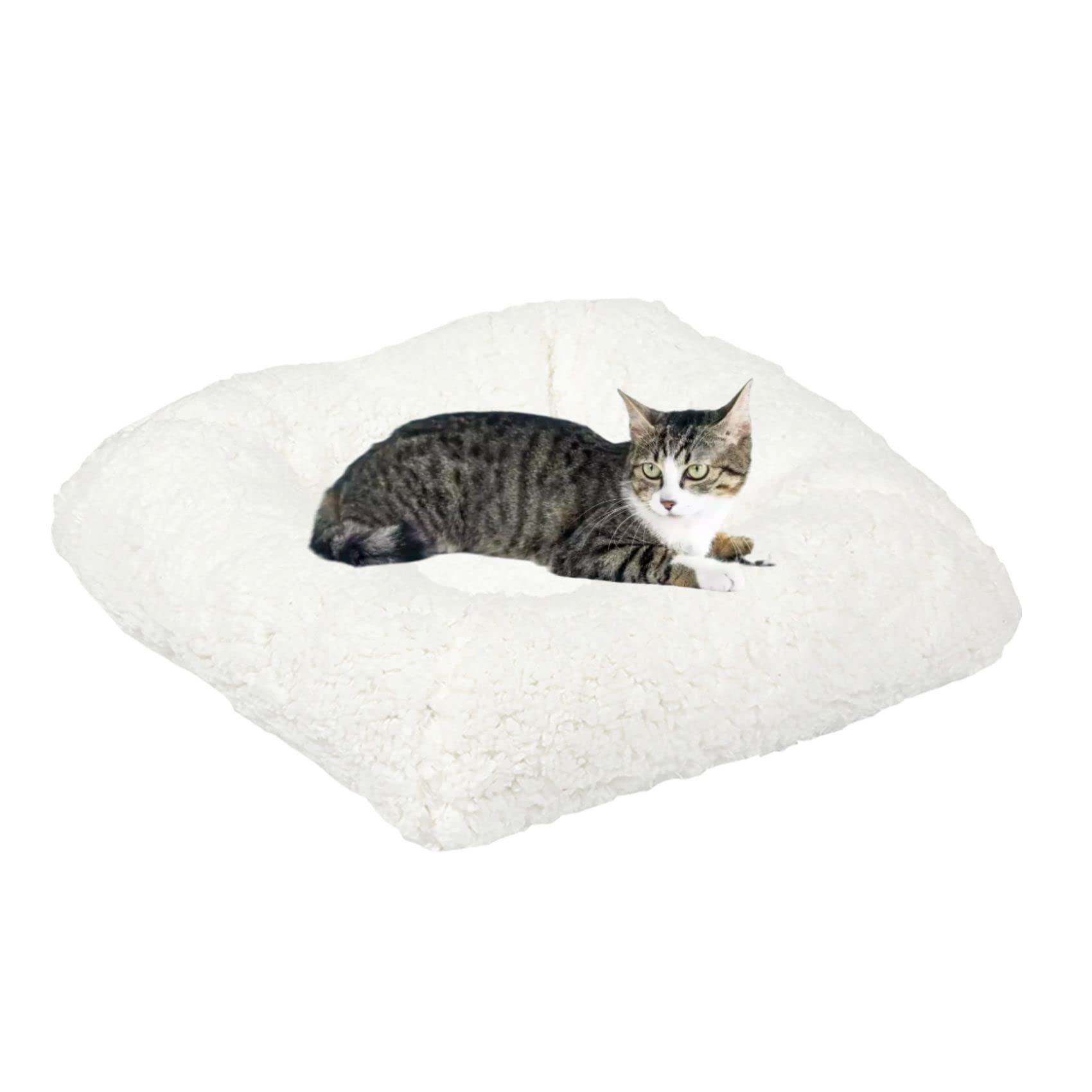 Bonlife White Cat Bed for Indoor,Winter Soft Warming Lambs Wool Cushion Suitable for Small Cat House,Washable Dog Bed Cushion,32x32X6cm