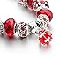 Long Way Blue Beads Carved Bracelet Sliver Plated Snake Chain Charm Strand Bracelet For Women&Men (Red)