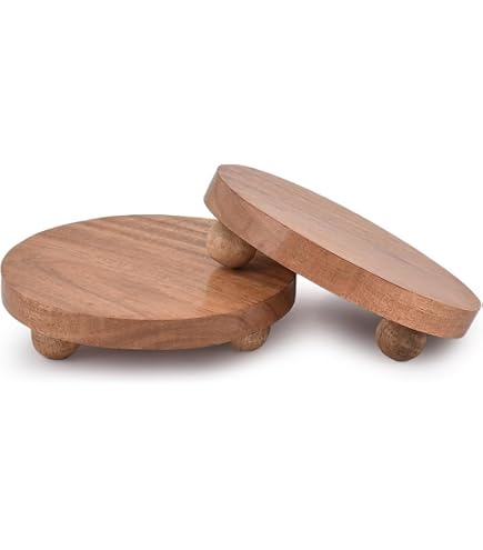 Mavurve Wood Pedestal Stand Set - 2Pcs Acacia Wood Risers (7" & 9" Round), Natural, For Decor, Plants, Kitchen