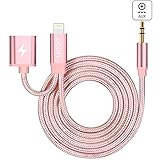 DISDIM iPhone X Aux Lightning to 3.5mm Auxiliary Audio Cable with 8Pin Extension Charger Cord Adapter for iPhone X / 8 / 8 Plus / iPhone 7 / 7 Plus iOS 11 to Home / Car Stereos -Rose Gold