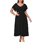 CARROTMOB Women's Plus Size Long Dress Sweetheart Neckline Wedding Guest Cocktail Dresses Ruffle Short Sleeve Party Dress