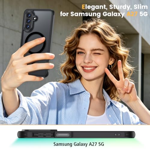 Yohii Funda para Samsung Galaxy A27 5G Magnética Compatible con Magsafe, con 2 Piezas Cristal Templado, [Protección de Cámara] Translúcida Mate Trasera, Fina Antigolpes Carcasa, Negro
