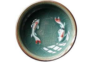Chinese Kung Fu Celadon Teacups 2oz, Koi Fish Tea Cup, High-Temperature Fired Celadon Teacup with Natural Crackle Patterns an