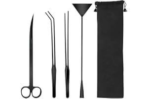 Aquarium Tools Kits 4 in 1 Anti-Rust Aquatic Plant Tool Stainless Steel Black Tweezers Scissors Spatula for Tank Clean Fish S