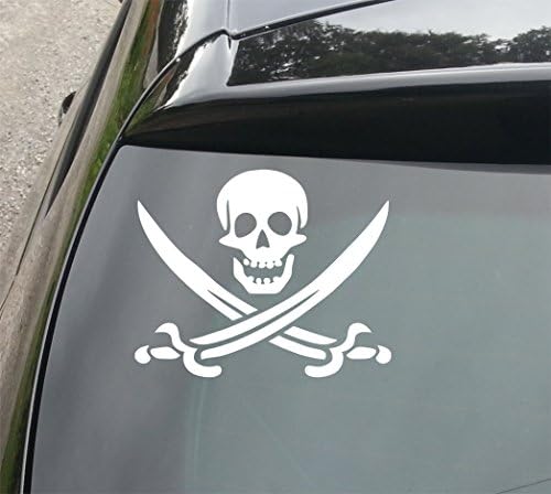 LARGE Pirate Skull n Swords Funny Car/Bumper Vinyl Decal Sticker 210mm