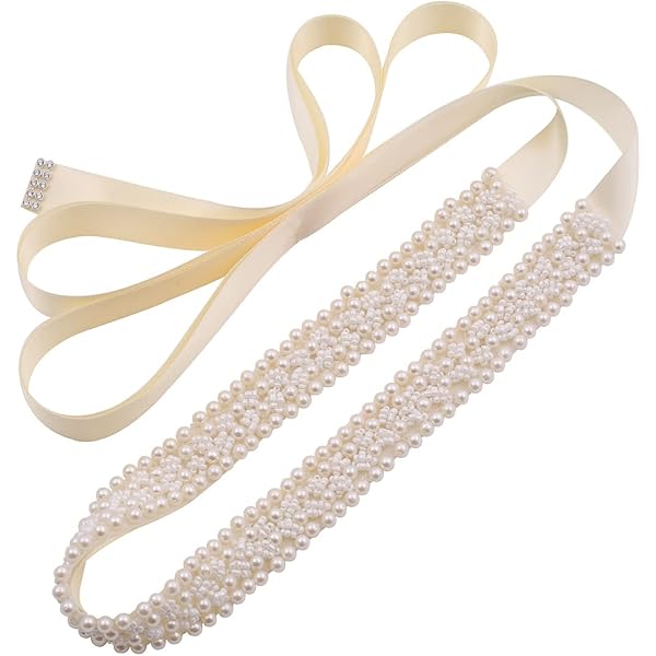 Fubney Pearl Bridal Belt Handmade Beaded Wedding Belt on  display picture 3