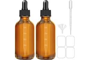 Dropper Bottle 4 oz, Bumobum 120 ml Amber Glass Eye Dropper Bottles for Essential Oils with Labels and Funnel, 2 pack Tinctur