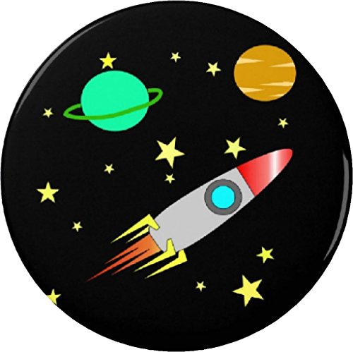 Spaceship and Planets 1.25â€ Pinback Button Pin Solar System Space Astronaut