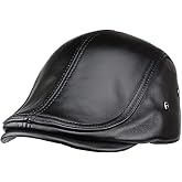 HAEAUL Men's Adjustable Newsboy Hat Beret Hat Driving Hunting Fishing Hat Genuine Leather Ivy Cap Fashion Beret Hat Flat Cap.