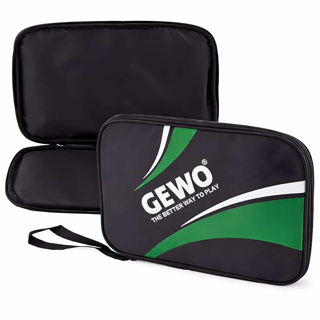 GEWO Single Case Master - Robust Table Tennis Bat Cover for One Racket - Nylon Table Tennis Bag with Padded Racket Compartment - All-Round Bat Protection with Carry Strap, 32 cm, Green