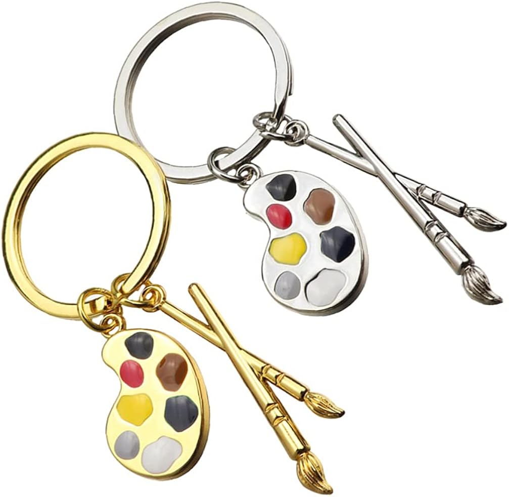 Happyyami 2pcs Artist Paint Palette Keychain Paint Brush