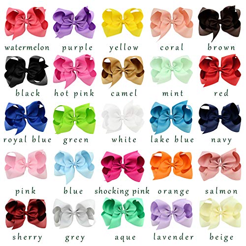 25 PCS Hair Bows 6 inch Grosgrain Ribbon Boutique Hair Bow Clips for Girls