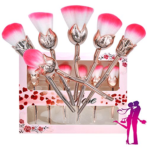 Makeup Brushes Set, Flower Makeup Brushes Unique Professional Kabuki Rose Brushes Foundation Blending Contour Cream Cosmetic Kit For foundation, loose powder, blush, shade (Rose Gold)