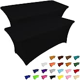 IVAPUPU 2 Pack 6FT Table Cloth for Rectangular Fitted Events Stretch Black Table Covers Washable Spandex Tablecloth Protector for Party, Wedding, Cocktail, Banquet, Festival