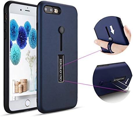 Bergman Uno Dual Pro Case Suitable for Phone 7 Plus/iPhone 8/Finger Strap Case/Finger Ring Band with Kickstand Case/Rugged Case/Dual Layer Finger Ring Loop Strap Case/Grip Case (Navy Blue)