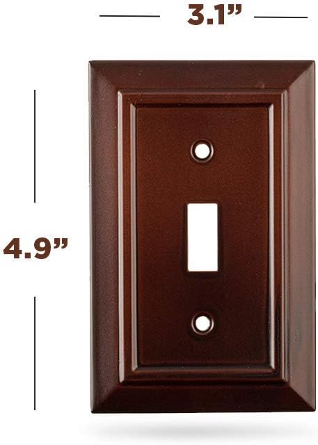 Pack of 4 Wall Plate Outlet Switch Covers by SleekLighting | Decorative Dark Brown Mahogany Look | Variety of Styles: Decorator/Duplex/Toggle / & Combo | Size: 1 Gang Toggle - - 