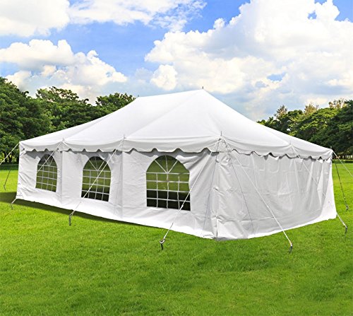 20-Foot 30-Foot Deluxe White Canopy Pole Complete Outdoor Party Tent Set Two Cathedral Sidewalls & Two Solid Sidewalls, Storage Bag, Stakes, Ropes Poles Weddings, Events, Parties