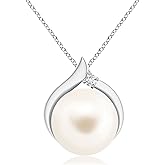 Angara Freshwater Pearl Solitaire Pendant for Women | Round Freshwater Cultured Pearl Diamond Pendant Necklace in 14K Solid Gold/Silver With 18" Chain | June Birthday, Gemstone Jewelry Gift