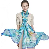 DANA XU 100% Pure Silk Large Size Women Pashmina (Blue&Green)