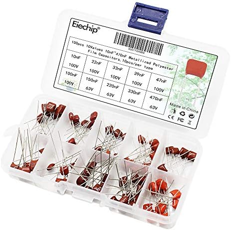 Eiechip 100pcs/ lot 10nF~470nF Metallized Mylar Capacitor Classification Kit High Precision and Stability Sample 10nF 22nF 33nF 39nF 47nF 100nF 150nF 220nF 330nF 470nF