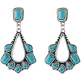 Natural Turquoise Dangle Metal Large Oval Earrings Vintage Statement Teardrop Earrings Bohemian Delicate Hoop Earrings for Women-B