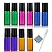 Elfenstall 10pcs Amber/Blue/Green/Pink/Purple 5ml (1/6oz) Roll on Roller Glass Bottle for Essential Oil - Empty Aromatherapy Perfume Bottles - Refillable Slim w/Metal Ball and Black Lid + 3ml Dropper