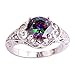 Psiroy 925 Sterling Silver Plated Round Simulated Rainbow Topaz Floral Cocktail Ring for Women Size 11