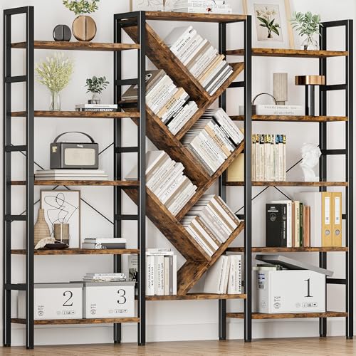 INNOD 70x70 Triple 5 Tier Book Shelf, Large Wooden Bookcase with 17