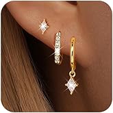 Angelady Gold Hoop Earrings Set for Women, Dainty 14K Gold Plated Huggies Earring, Sterling Silver Hypoallergenic Cartilage Earrings, Trendy Earring Stacks for Multiple Piercing Jewelry Gift(3 Pairs)