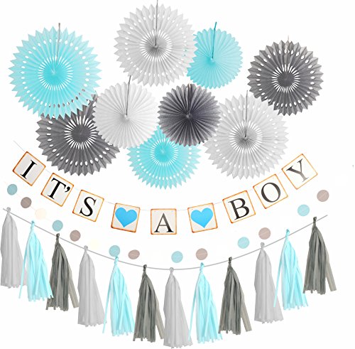 Other Baby Blue White Grey Baby Boy Baby Shower Decorations