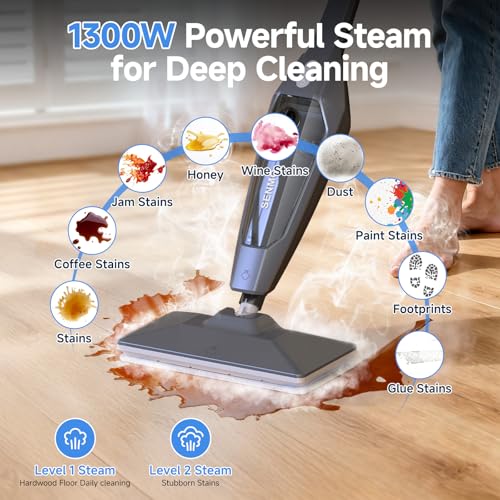 SENMO Steam Mop, 14-in-1 Detachable Steam Cleaner for Home and Floor, 1300W 228°F Deep Cleaning MultiPurpose Floor Steamer with 14 Attachments for Hardwood Floors, Tile, Grout, Furniture, Carpet, Wall