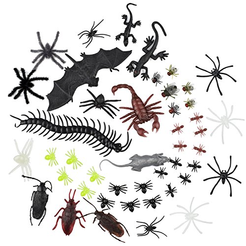 WXJ13 44 Pieces Lifelike Plastic Bugs Fake Spiders, Gecko, Flies and Bat for Halloween Party Favors and Decoration