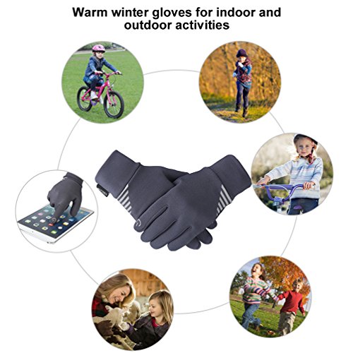 VBG VBIGER Kids Winter Gloves Boys Girls Touchscreen Gloves Fleece Lined Sports Gloves Anti-slip Bike Gloves for Children 4-10 Years Old (Large (approx 8-10 years old), Grey) - Thumbnail 4